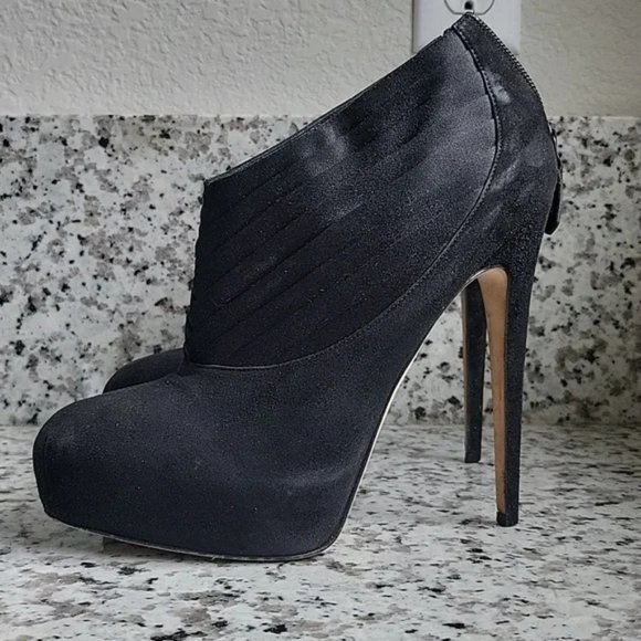 Brian Atwood DASHA Suede Satin Platform Ankle Booties - Picture 3 of 14